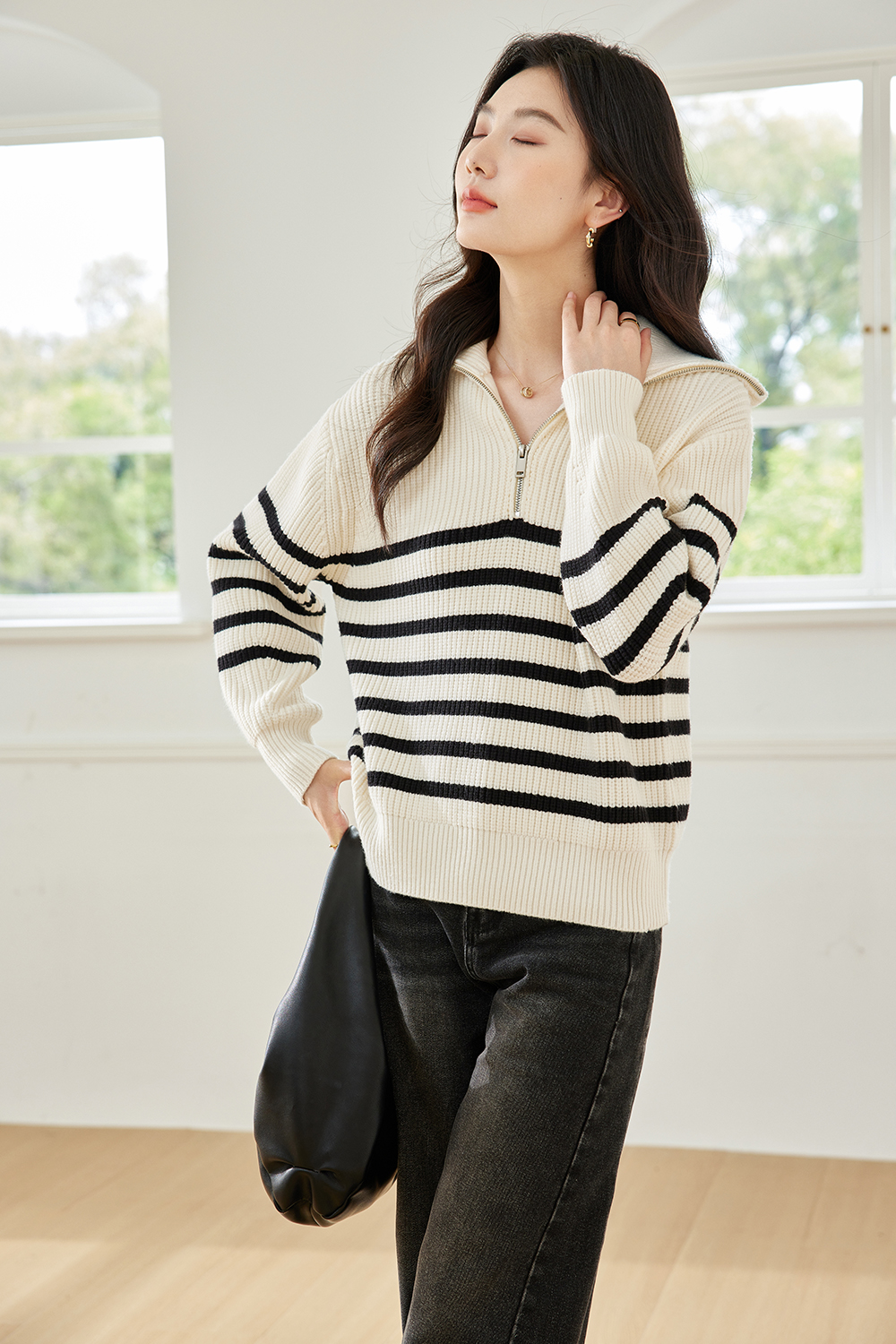 Lazy Style Striped Knitted Sweater-VIMLYSTORE