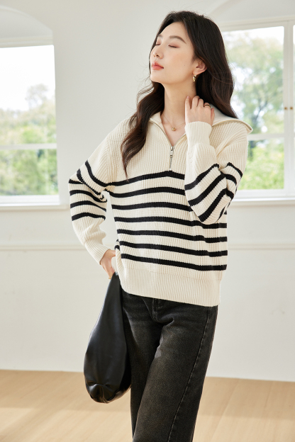 Lazy Style Striped Knitted Sweater