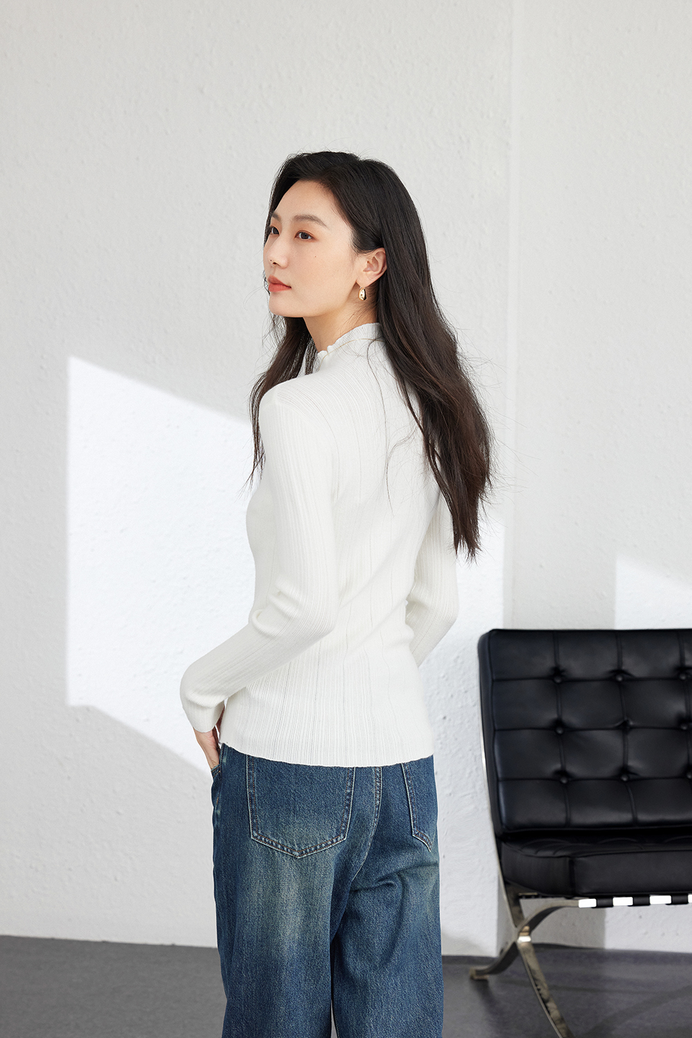 Solid color  Inside base knitted sweater-VIMLYSTORE