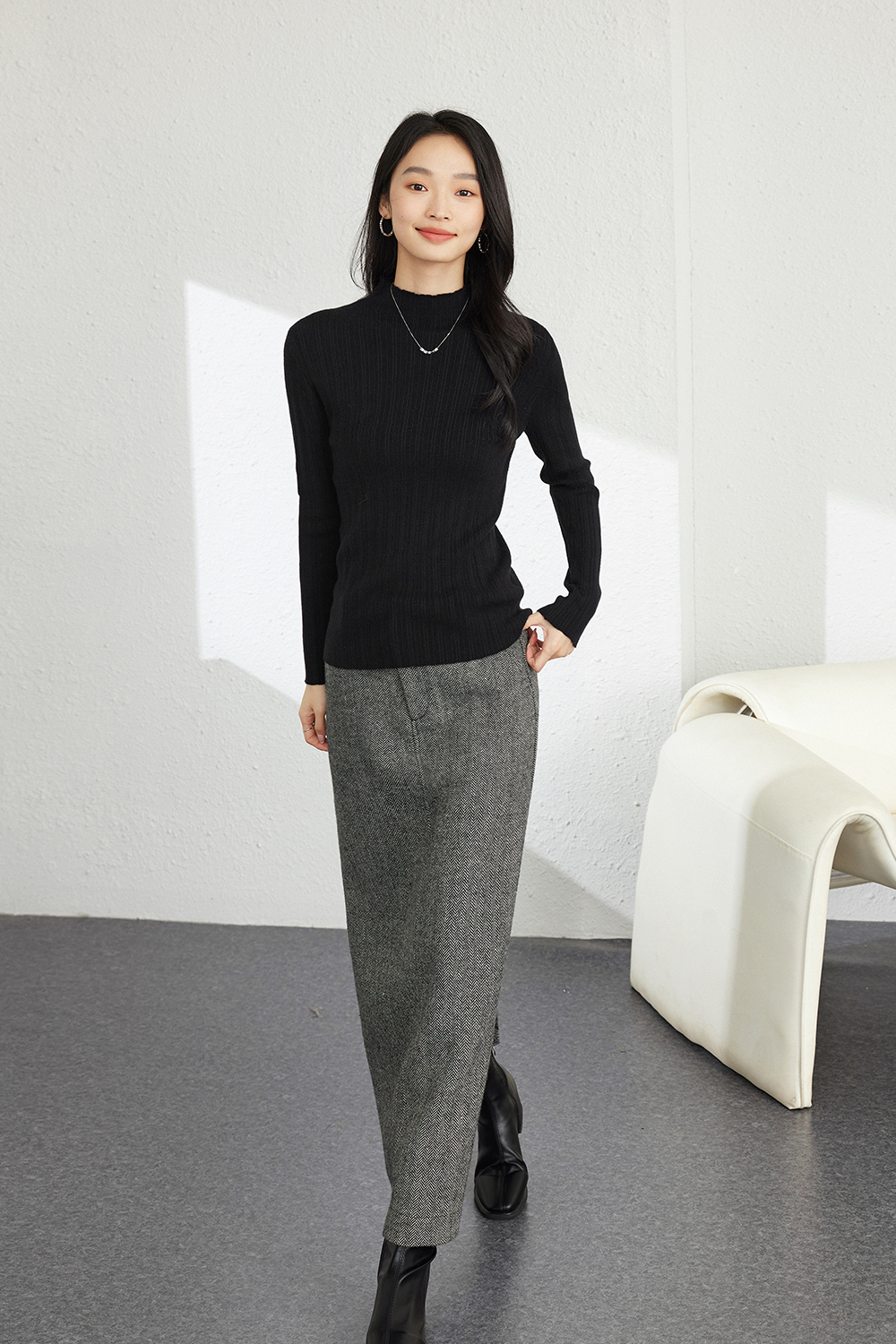 Solid color  Inside base knitted sweater-VIMLYSTORE