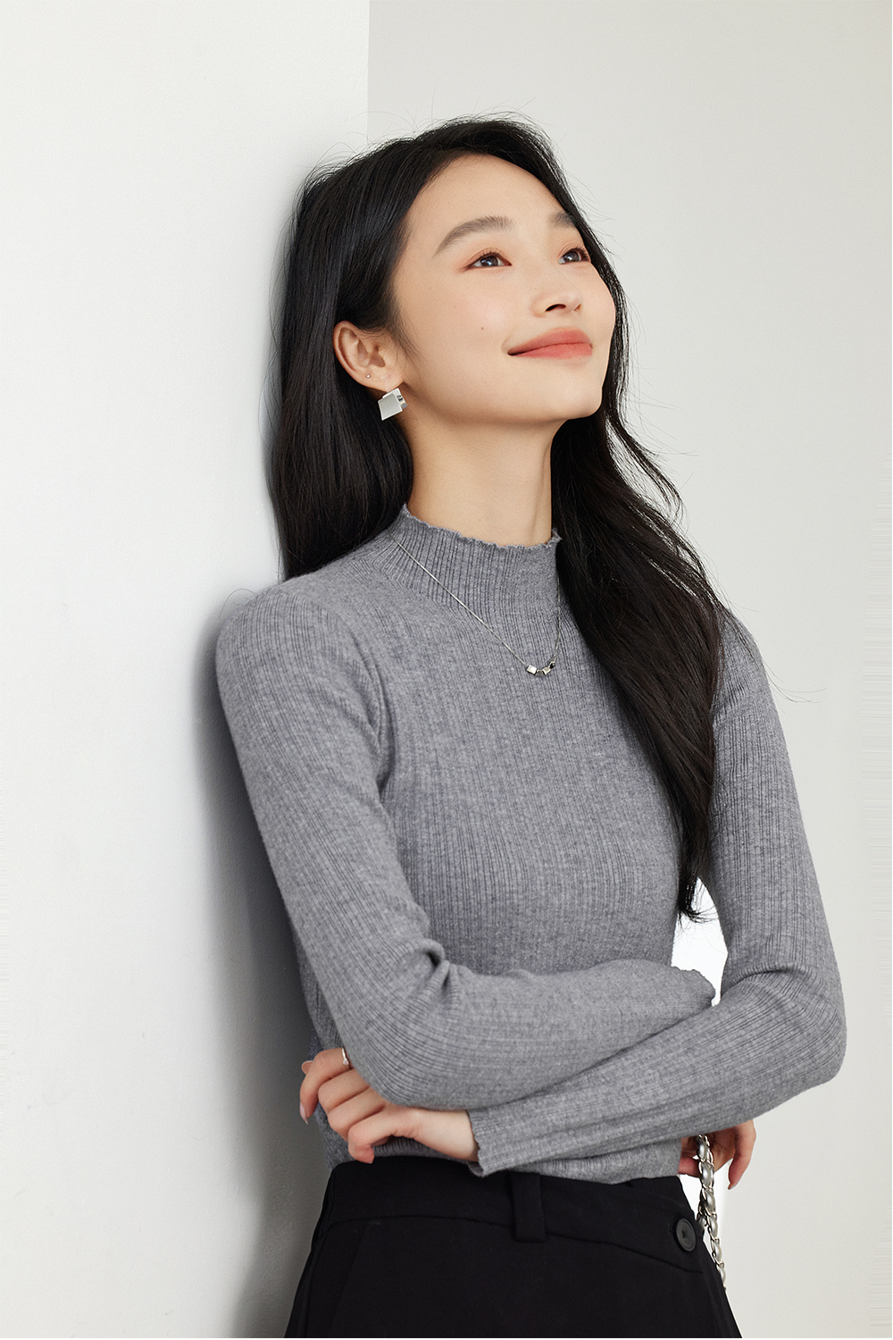 Solid color  Inside base knitted sweater-VIMLYSTORE