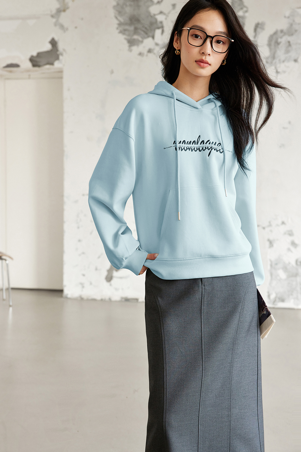 Letter American style hooded sweatshirt