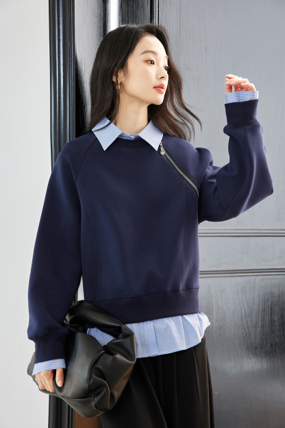 School style spliced sweatshirt