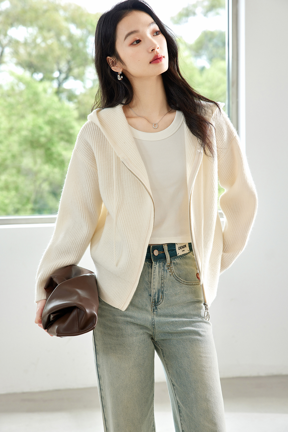 Lazy style hooded knitted jacket-VIMLYSTORE