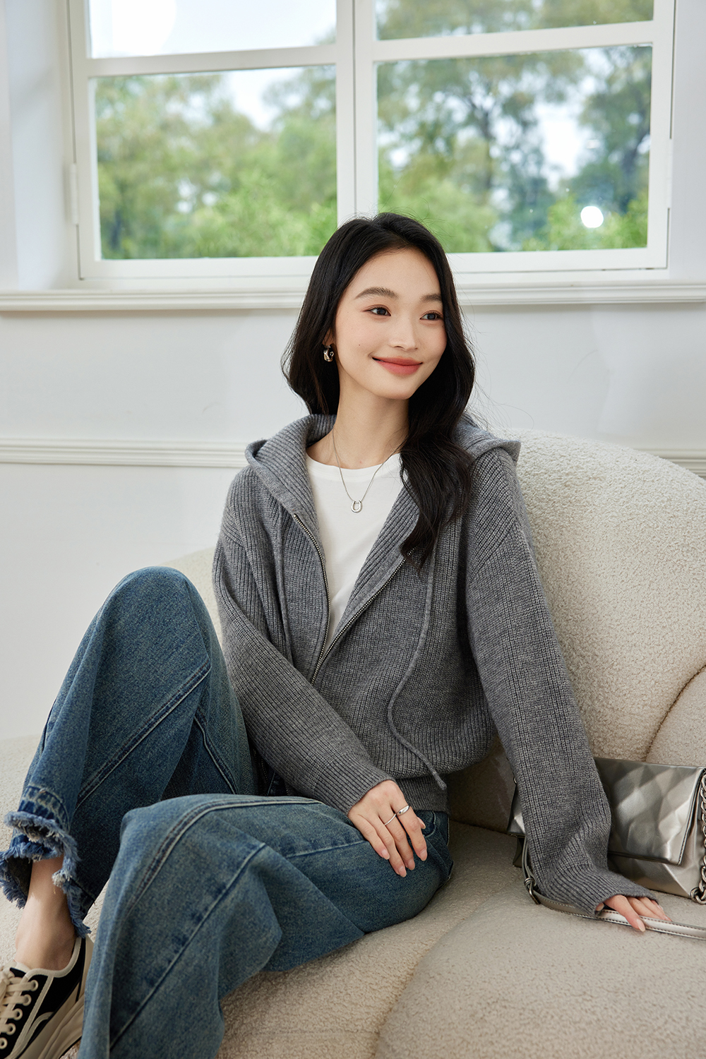 Lazy style hooded knitted jacket-VIMLYSTORE