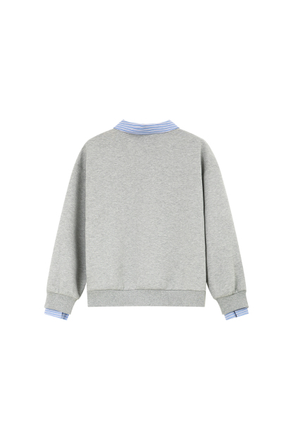 School Style Spliced Lapel Sweatshirt