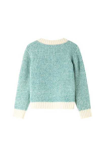 Gentle Contrasting Color V-Neck Knitted Sweater