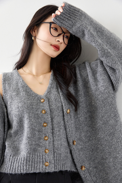 Wool Blend Knitted Top Two-Piece Set