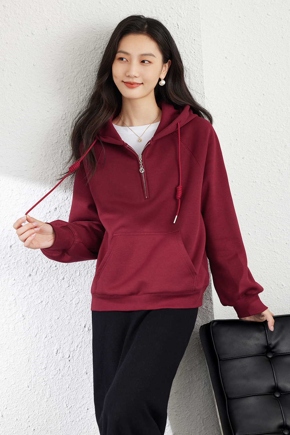Half-Zip Hooded Sweatshirt-VIMLYSTORE