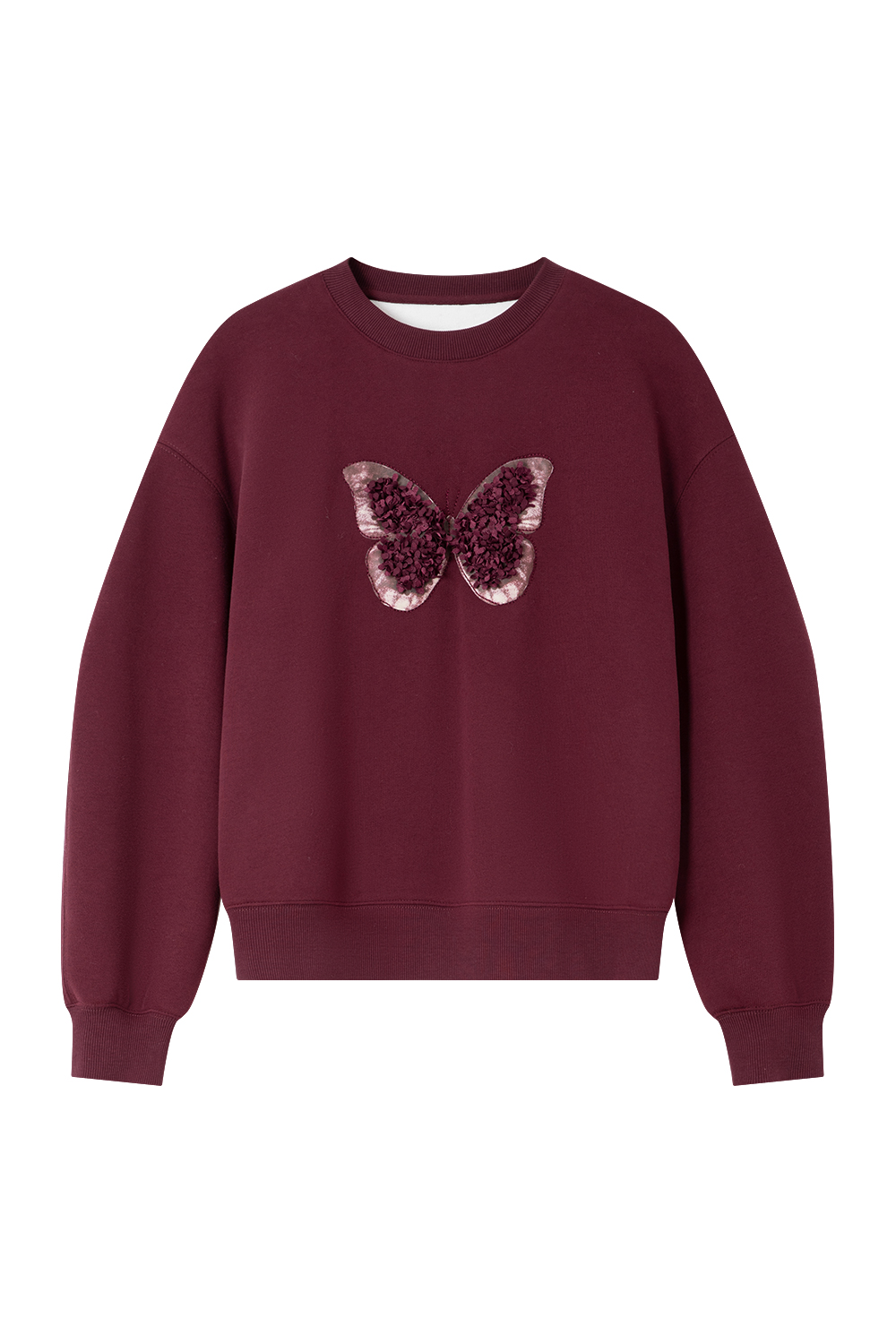 Butterfly Embroidered Fleece-Lined Sweatshirt-VIMLYSTORE