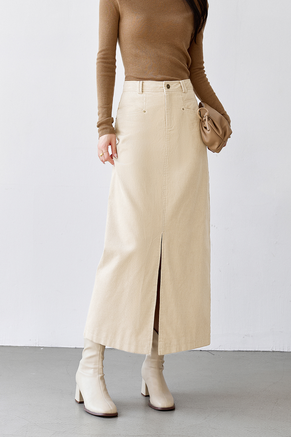 Corduroy Retro Midi Skirt-VIMLYSTORE