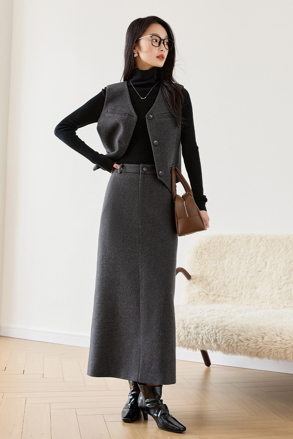 Old-Money-Style Vest And Skirt Set-VIMLYSTORE