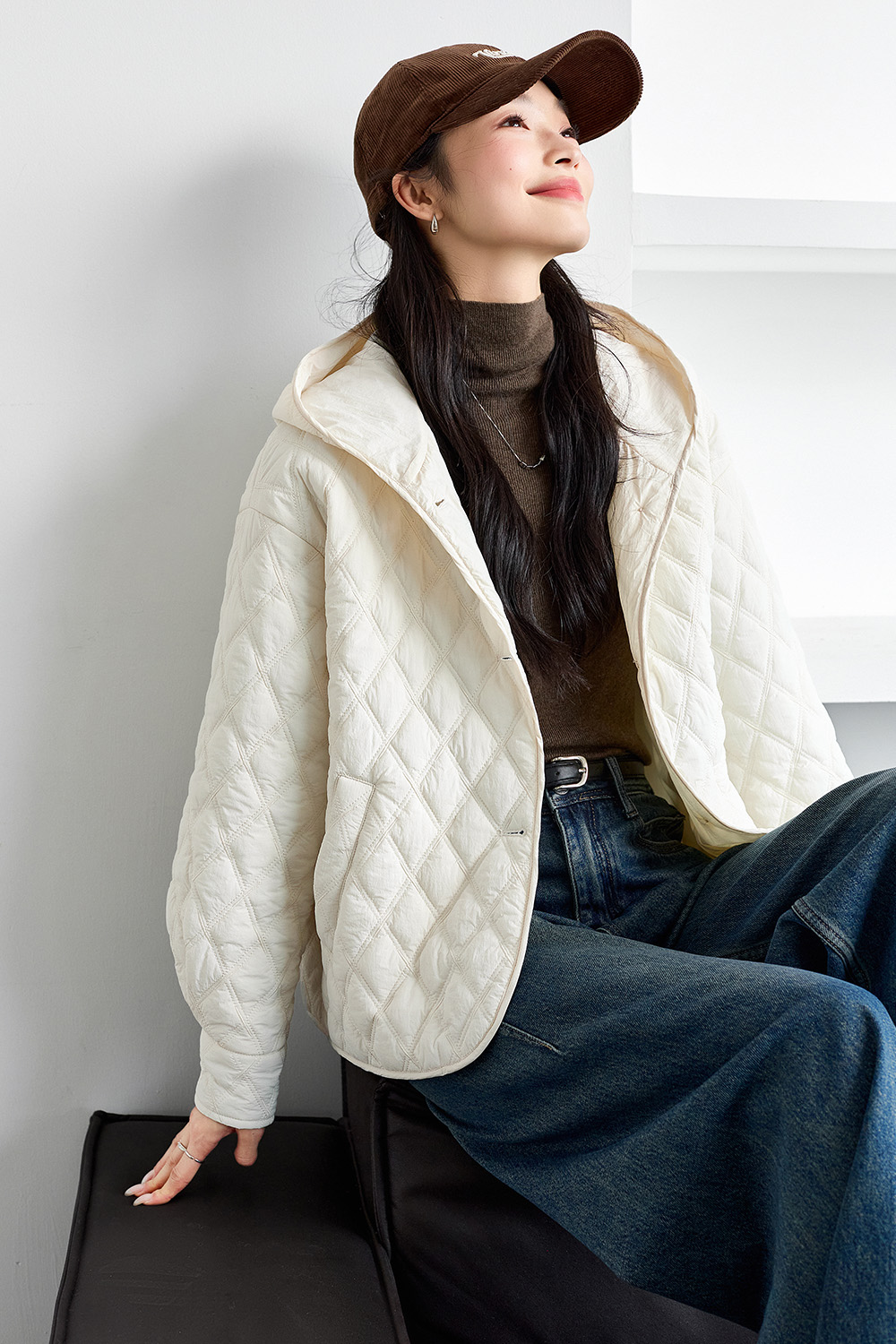 Hooded Diamond Short Cotton Coat-VIMLYSTORE