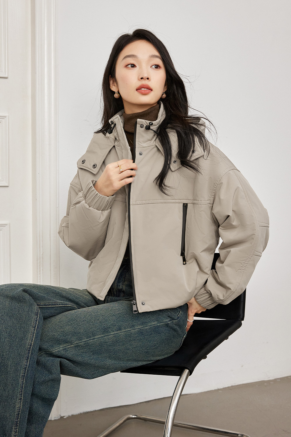 Hooded Short Cotton Coat-VIMLYSTORE