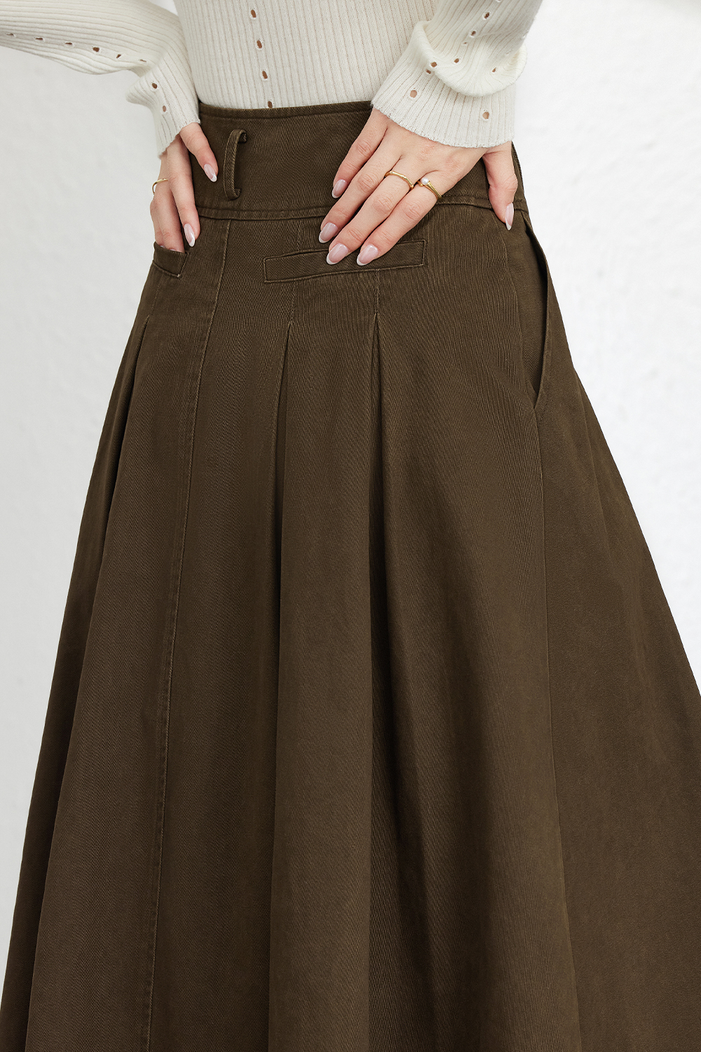 Cotton Metal Button Skirt-VIMLYSTORE