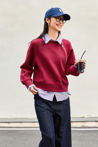 School style spliced sweatshirt