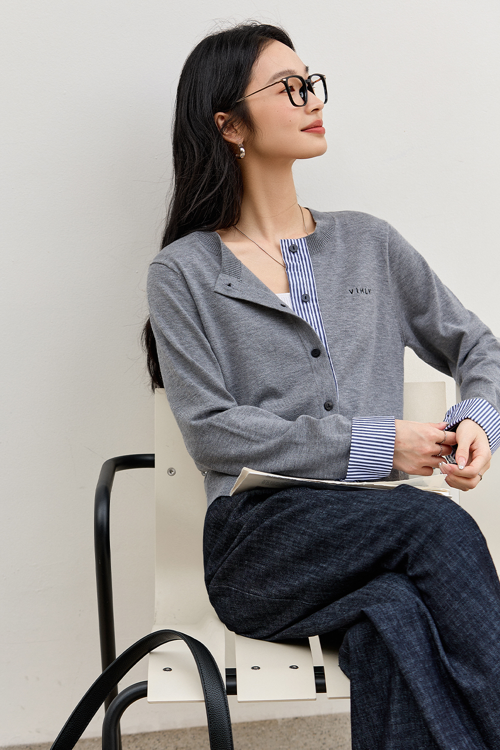 Striped Patchwork Design Knitted Cardigan-VIMLYSTORE