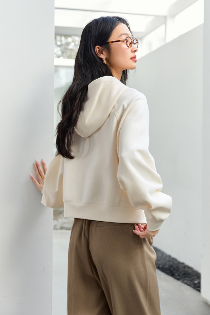 Solid Color Hooded Knitted Sweatshirt