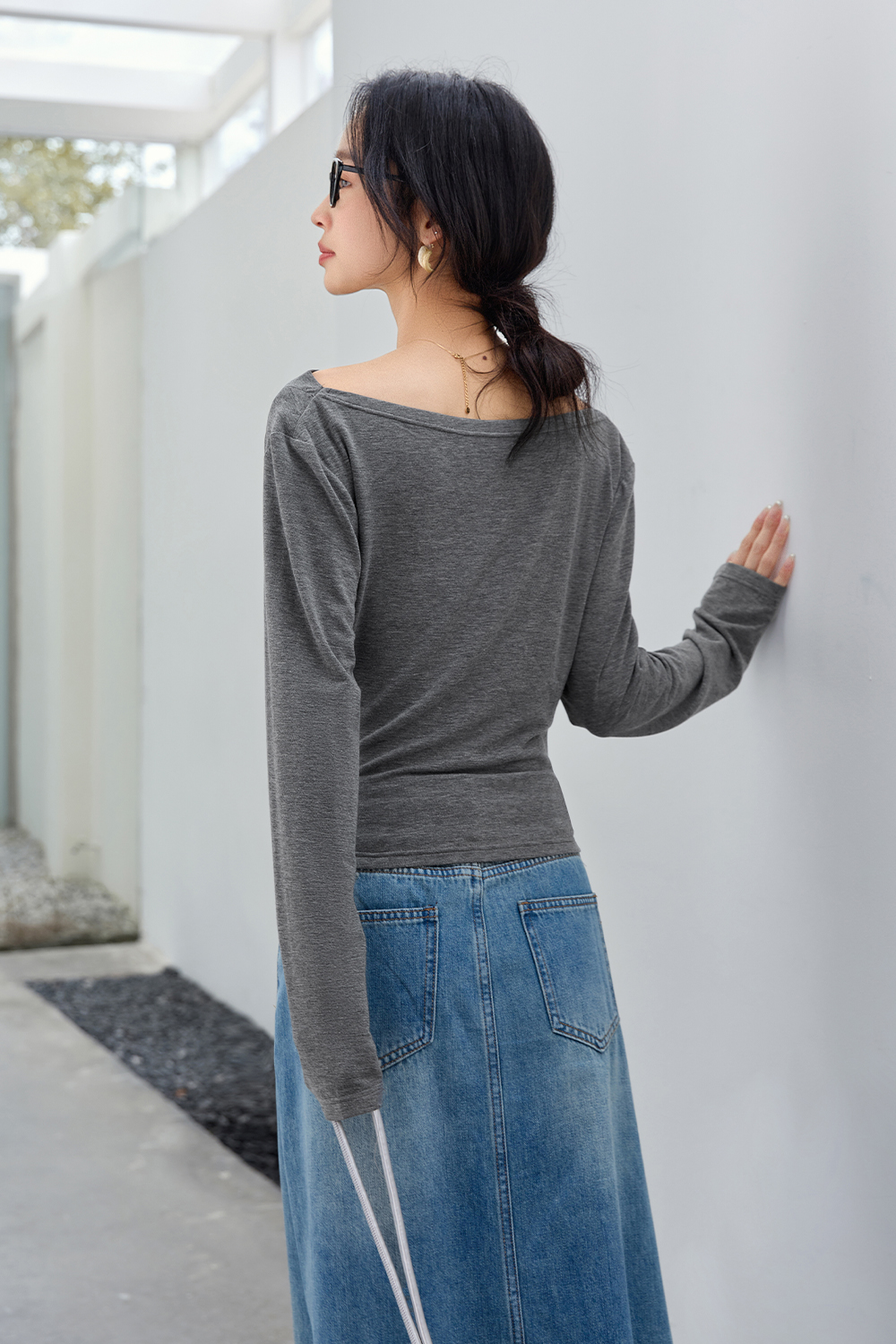 Natural Pleated Solid Color T-Shirt-VIMLYSTORE