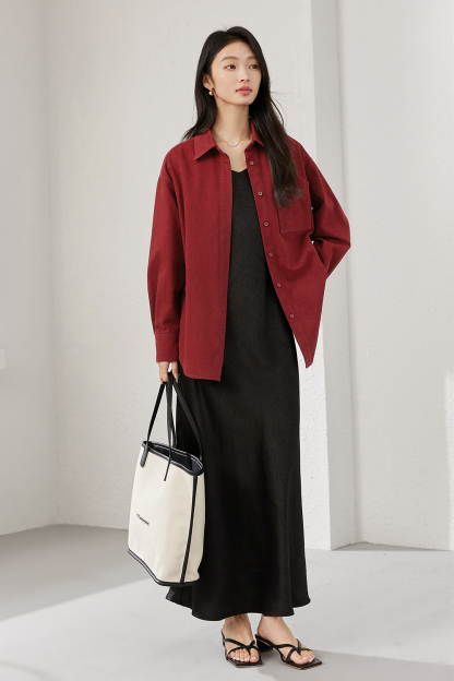 Wine Red Long-Sleeved Shirt