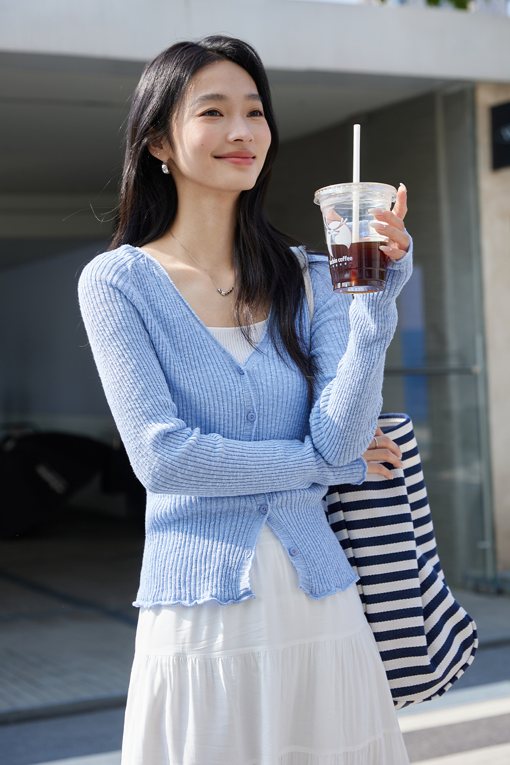 Striped Solid Color Knit Cardigan-VIMLYSTORE