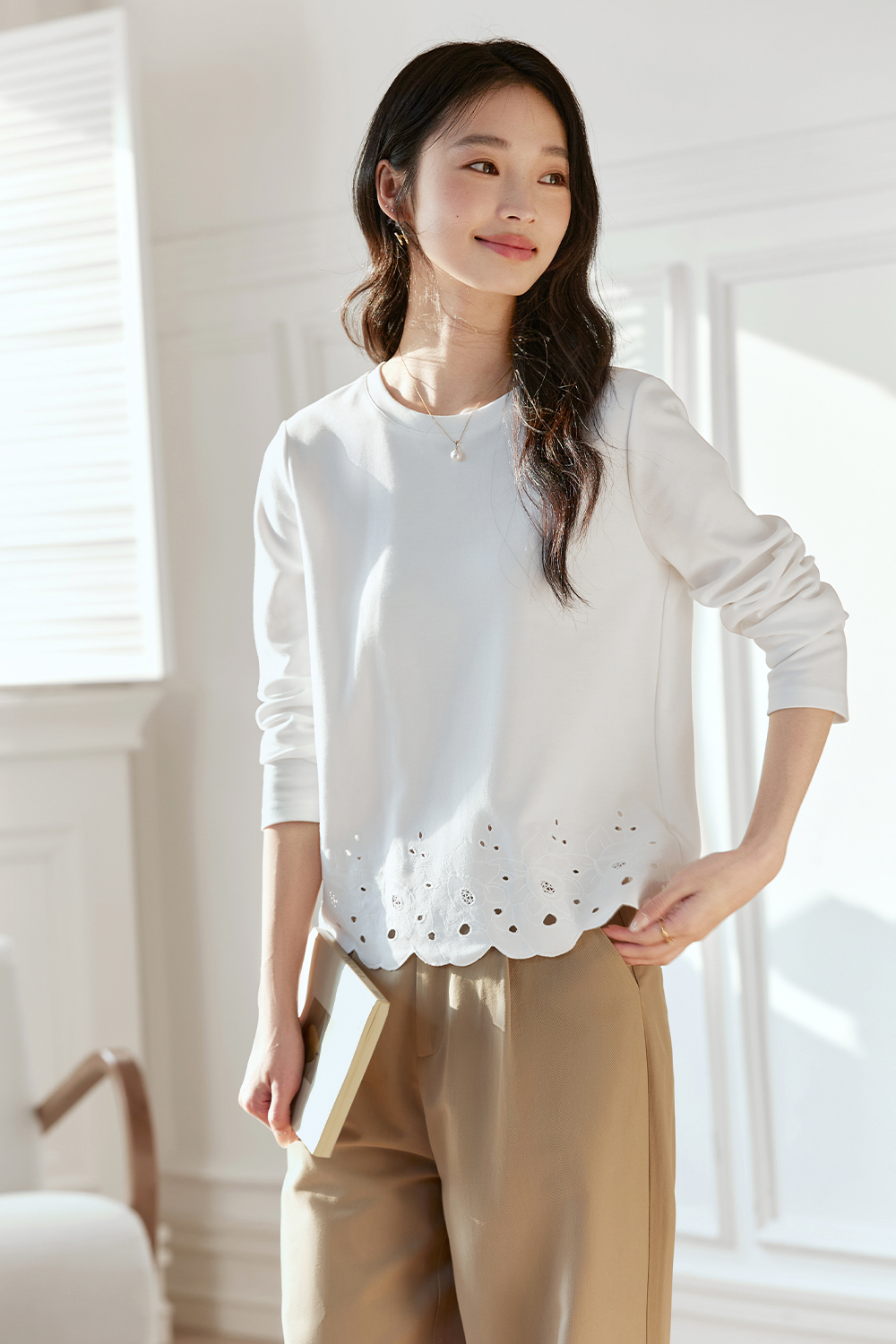 Soft Lace Long-Sleeved T-Shirt-VIMLYSTORE