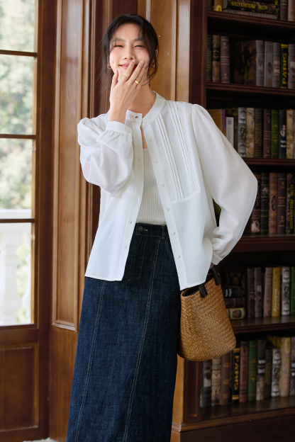 Round Neck Pleated Shirt