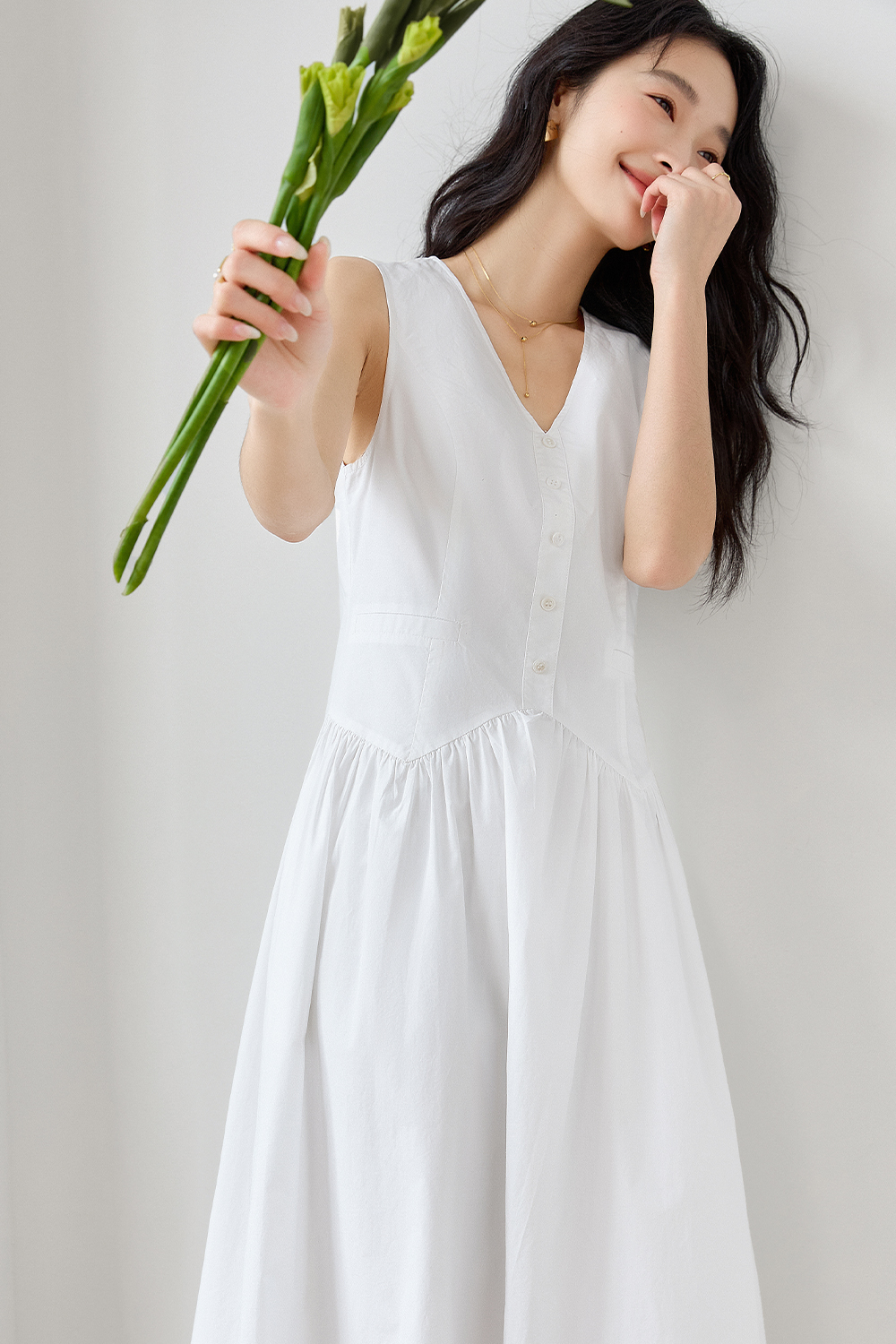 Solid Loose Cotton Dress-VIMLYSTORE