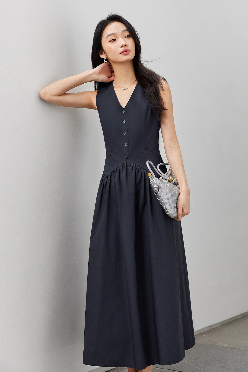 Solid Loose Cotton Dress-VIMLYSTORE