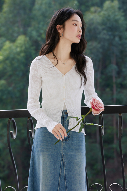 Striped Solid Color Knit Cardigan