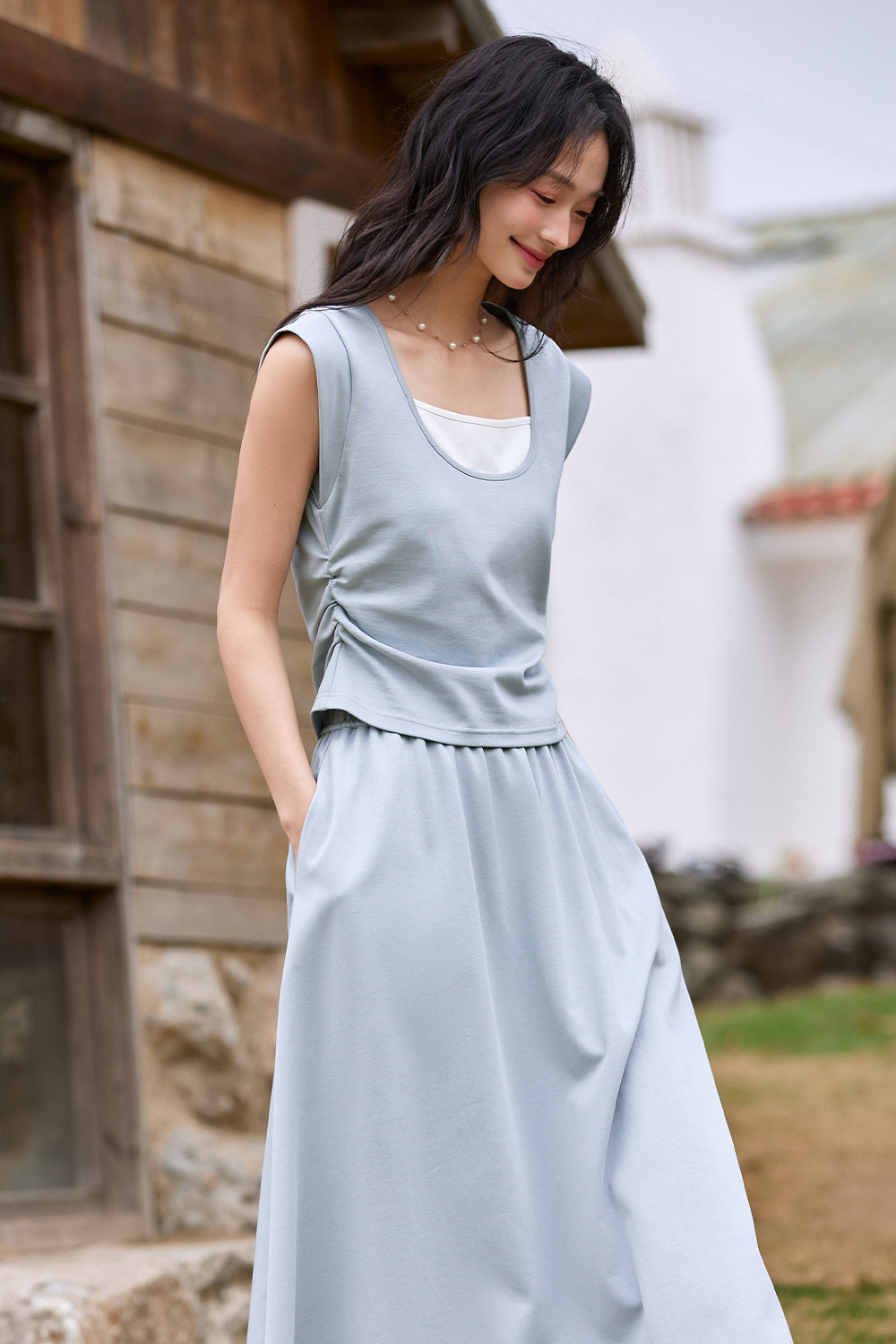 Fresh Style Light Blue Long Skirt Suit