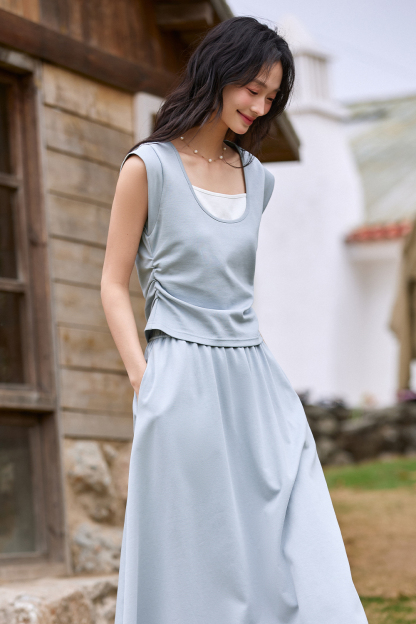 Fresh Style Light Blue Long Skirt Suit
