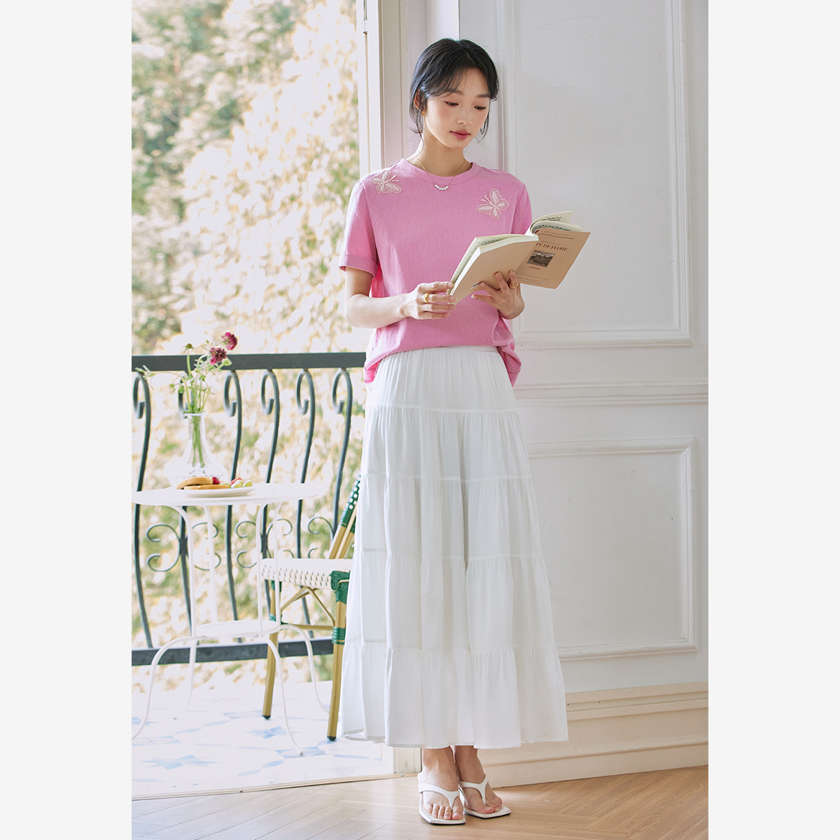 Lace Butterfly Solid Color T-Shirt