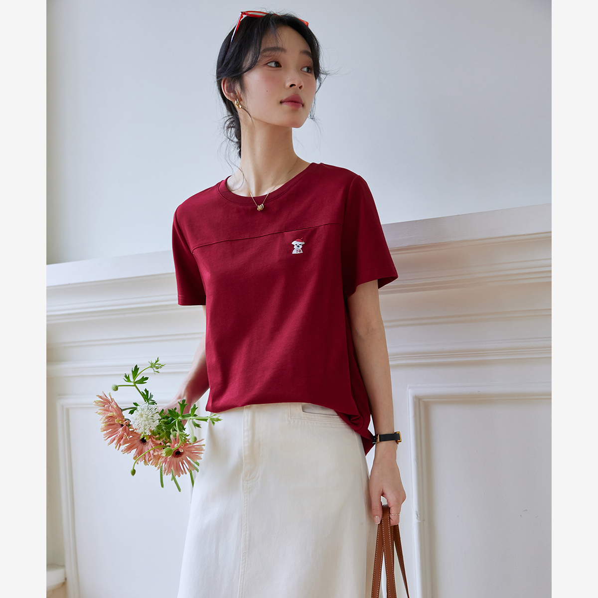 Animal Embroidery Straight T-Shirt