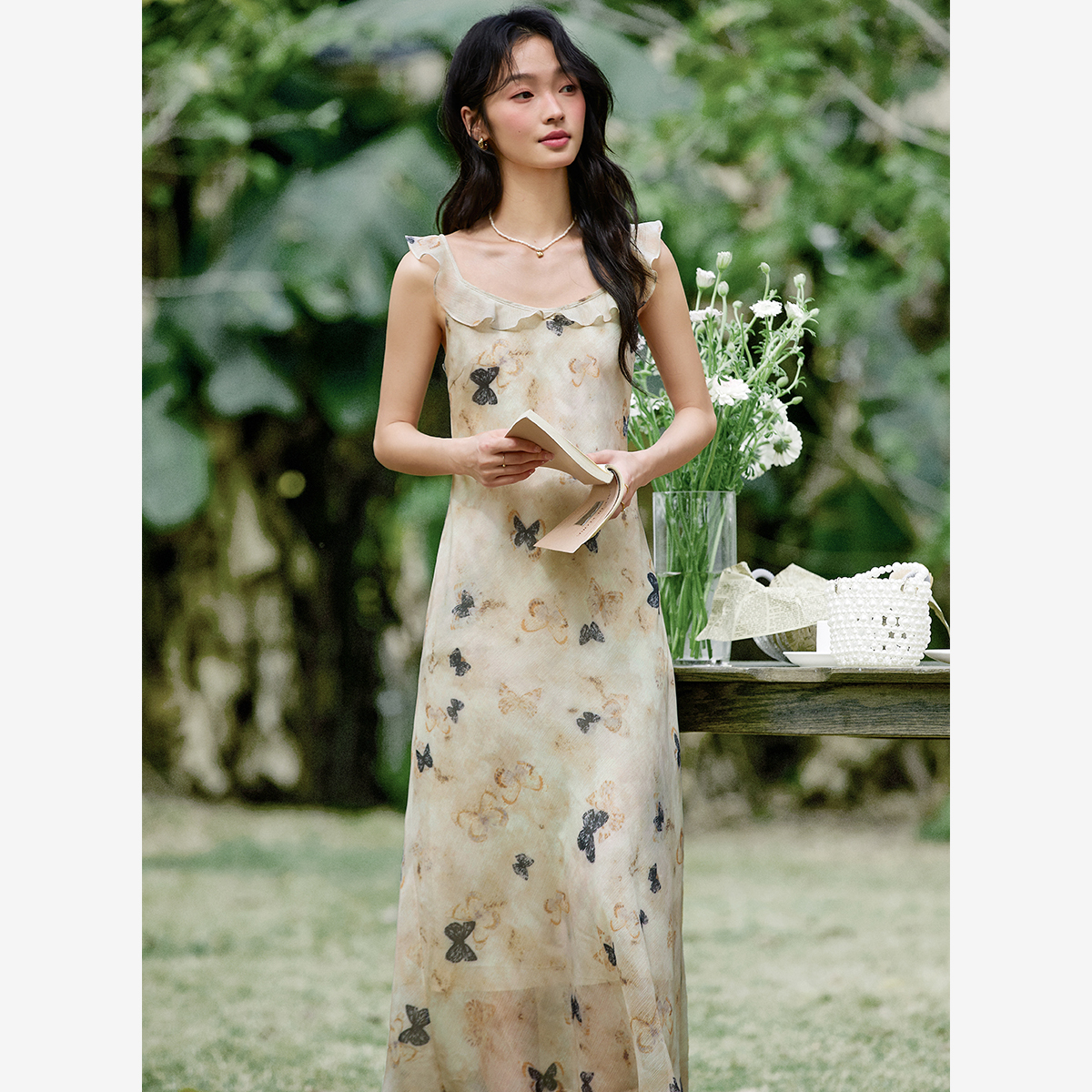 U-Neck Butterfly Suspender Dress