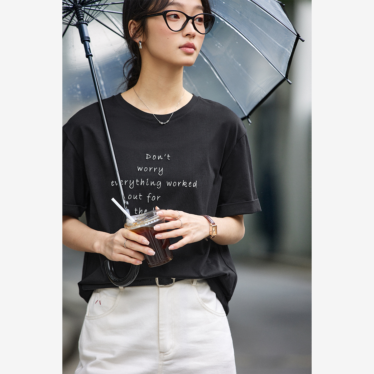 Letter Embroidered Round Neck T-Shirt