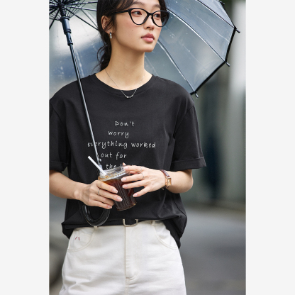 Letter Embroidered Round Neck T-Shirt