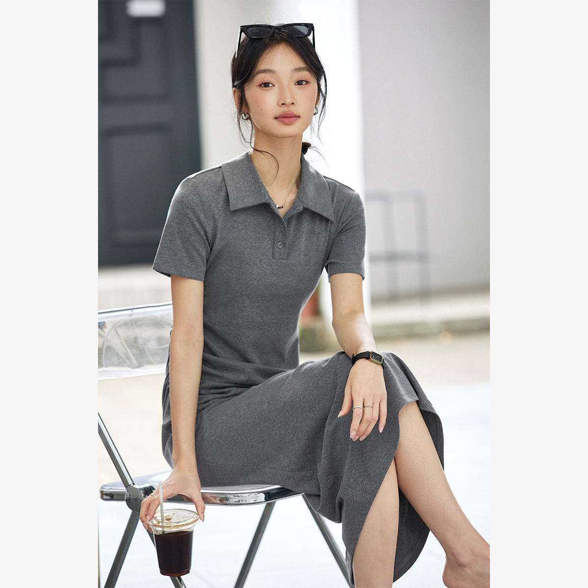 Lapel Knitted Straight Dress