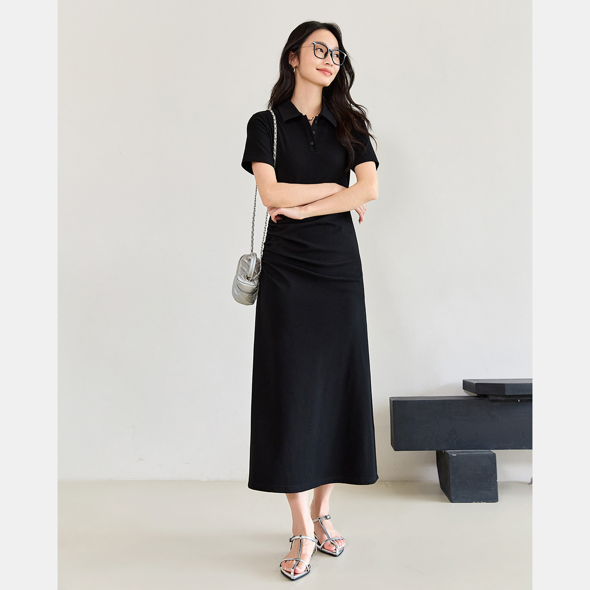 Lapel Knitted Straight Dress