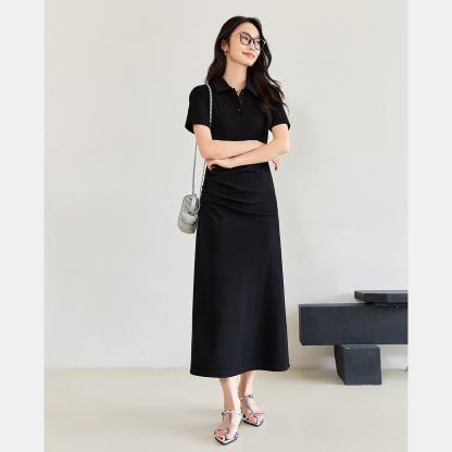 Lapel Knitted Straight Dress