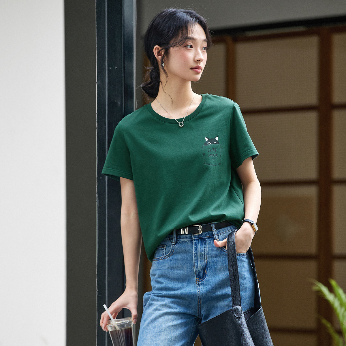 Cotton Pocket Cat T-Shirt