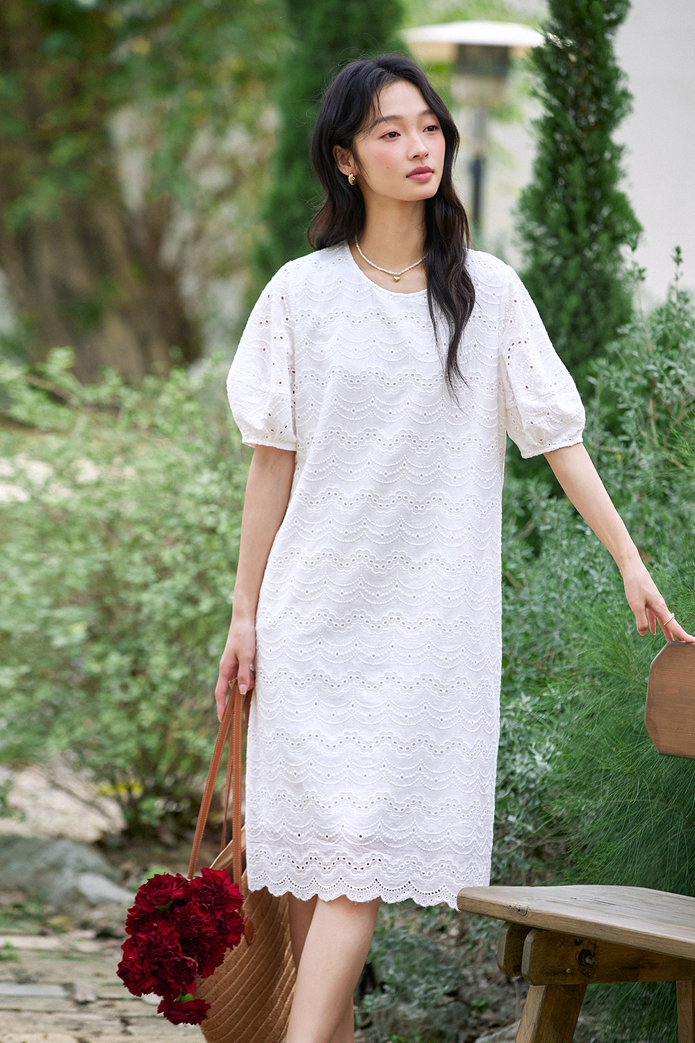 Wave Embroidered Hollow Dress