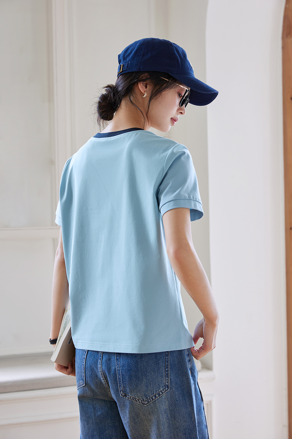 Round Neck Printed Decorative Straight T-Shirt