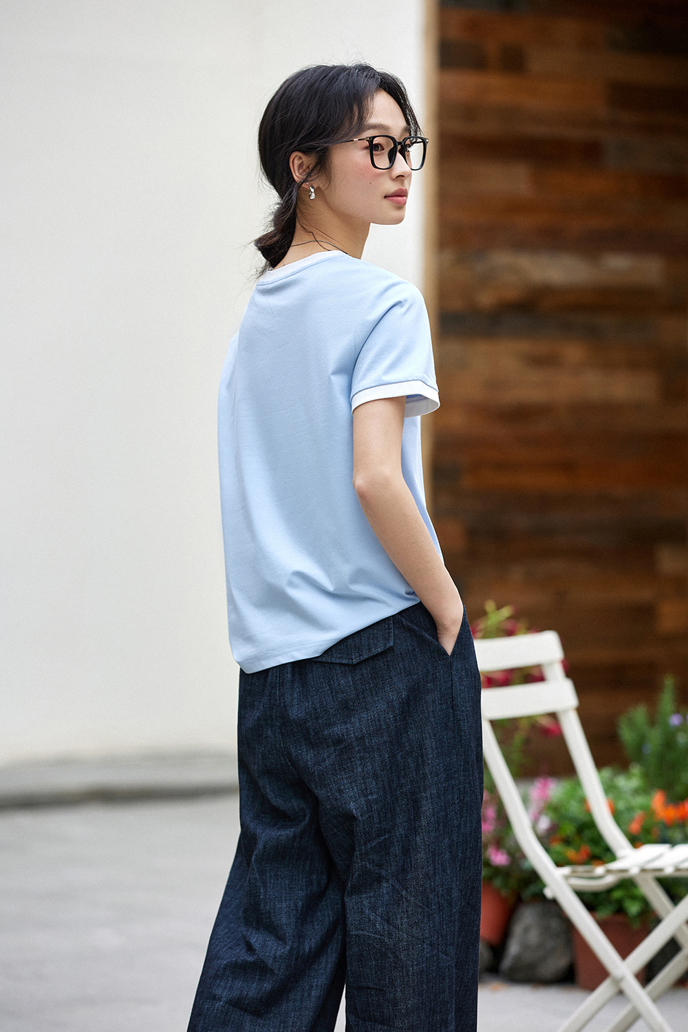 Cotton Blend Straight T-Shirt