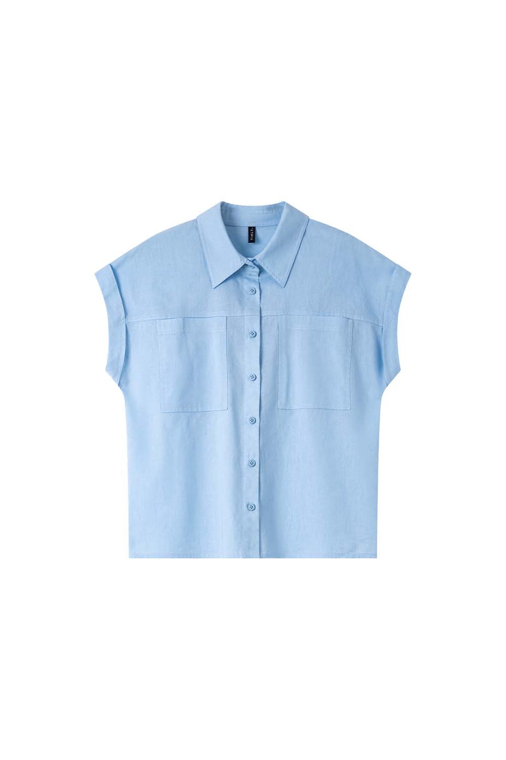 Cotton And Linen Blend Straight Shirt