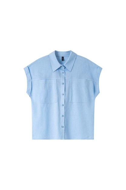 Cotton And Linen Blend Straight Shirt