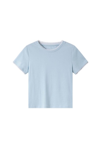 Paneled Round Neck Straight T-Shirt