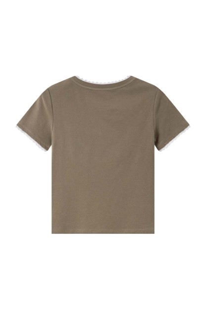 Paneled Round Neck Straight T-Shirt