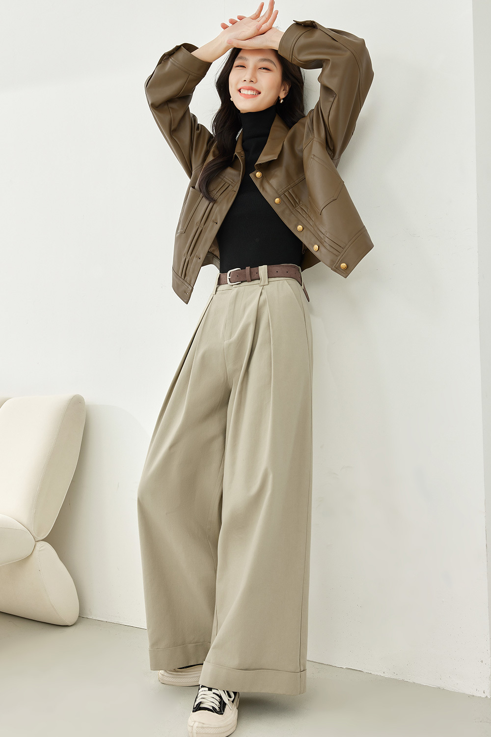 Simple commuter mid-waist casual pants