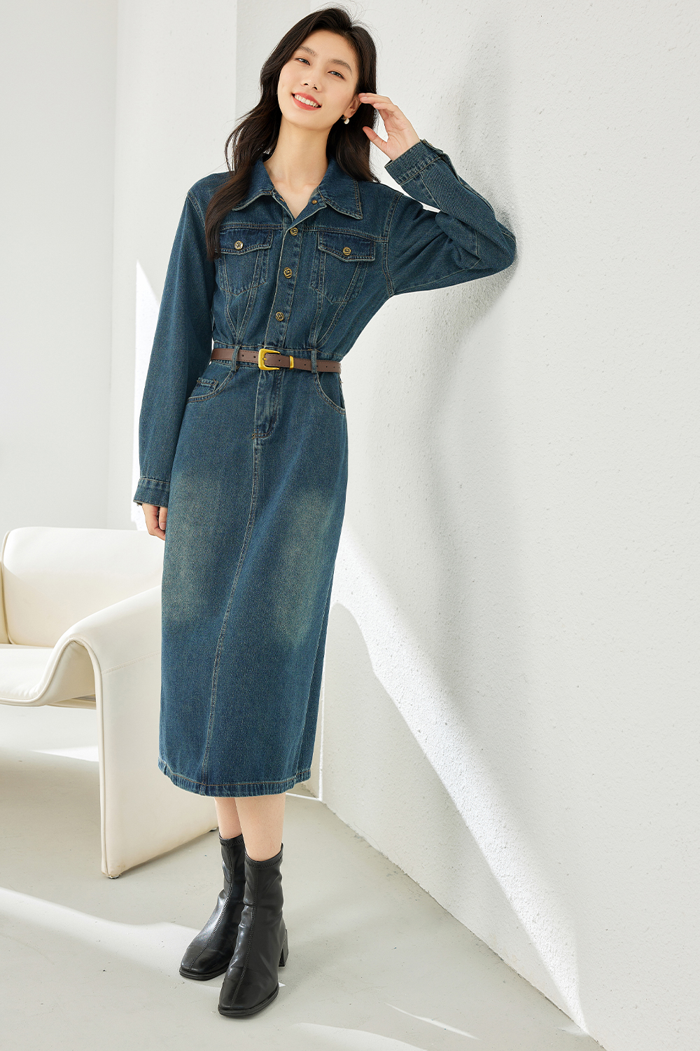 Hong Kong-Style Denim Dress-VIMLYSTORE